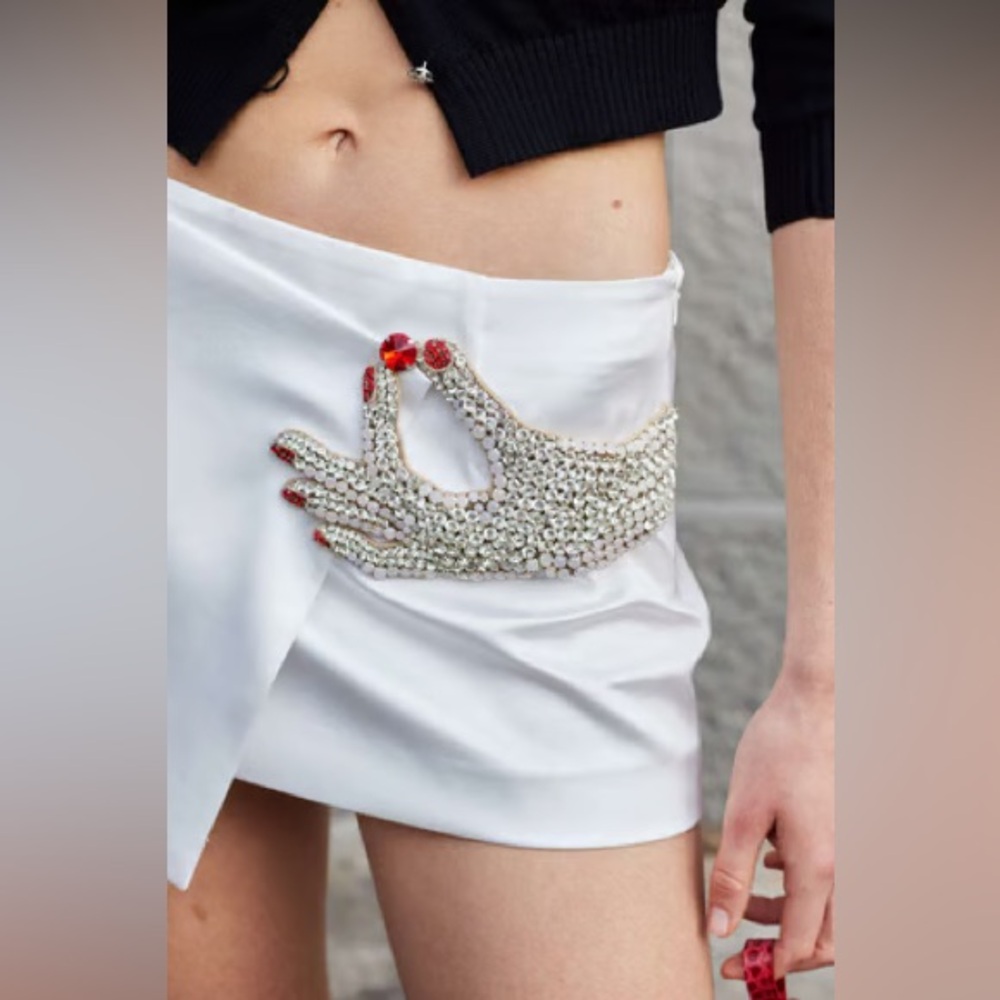 Vivetta White Gonna Tessuto Rhinestone Skirt